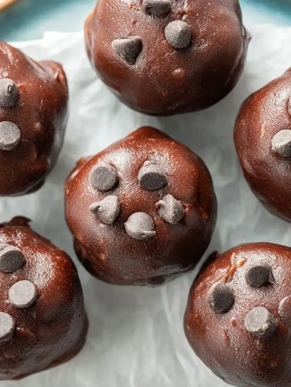 A plate of round cocoa-covered no-bake brownie bites on a wooden table