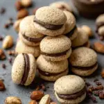 A plate of homemade Baci di Dama hazelnut sandwich cookies with a dark chocolate filling