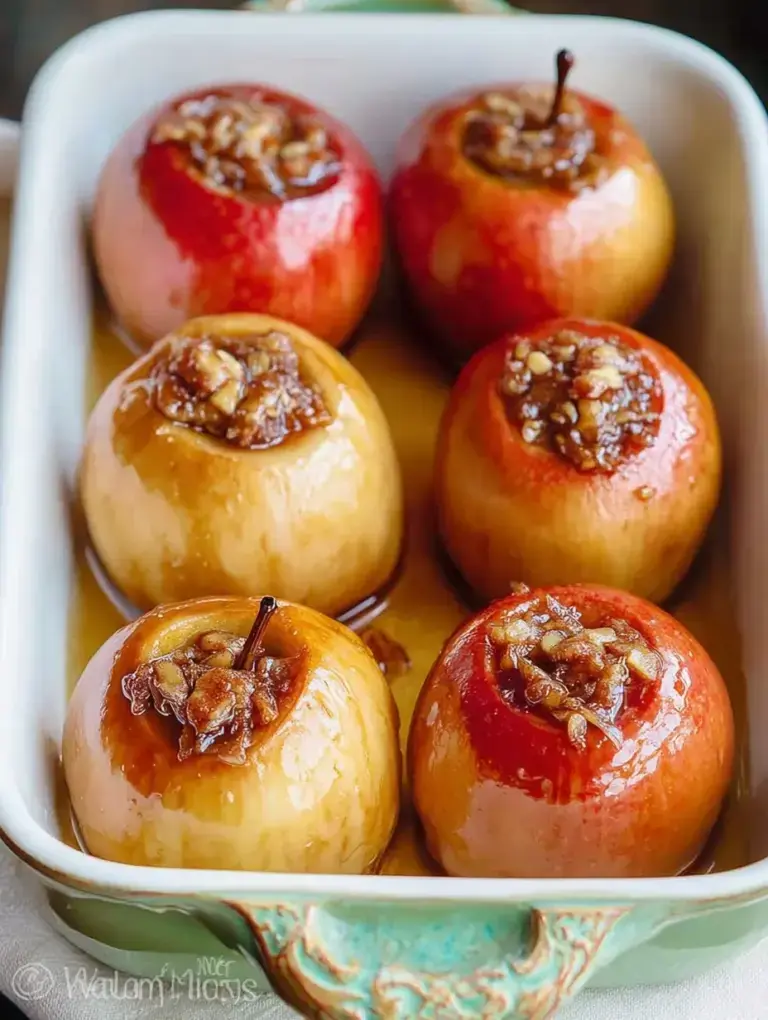 Whole Classic Baked Apples stuffed with oat crumble in a baking dish