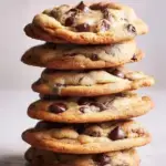 Large Bakery Style Chocolate Chip Cookies with melted chocolate chunks on a baking sheet