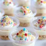 Individual Birthday Cake Dessert Cups with rainbow sprinkles and buttercream frosting