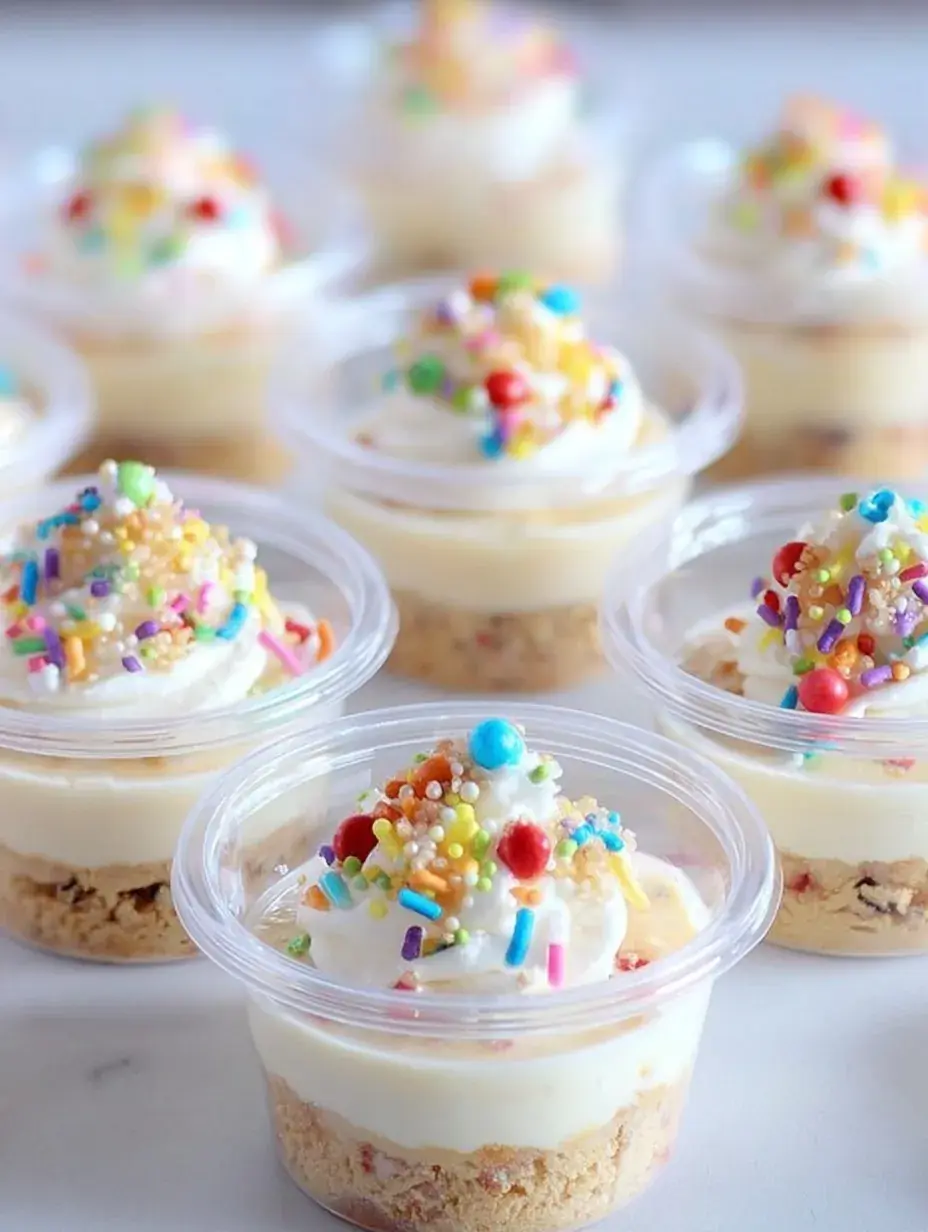 Individual Birthday Cake Dessert Cups with rainbow sprinkles and buttercream frosting