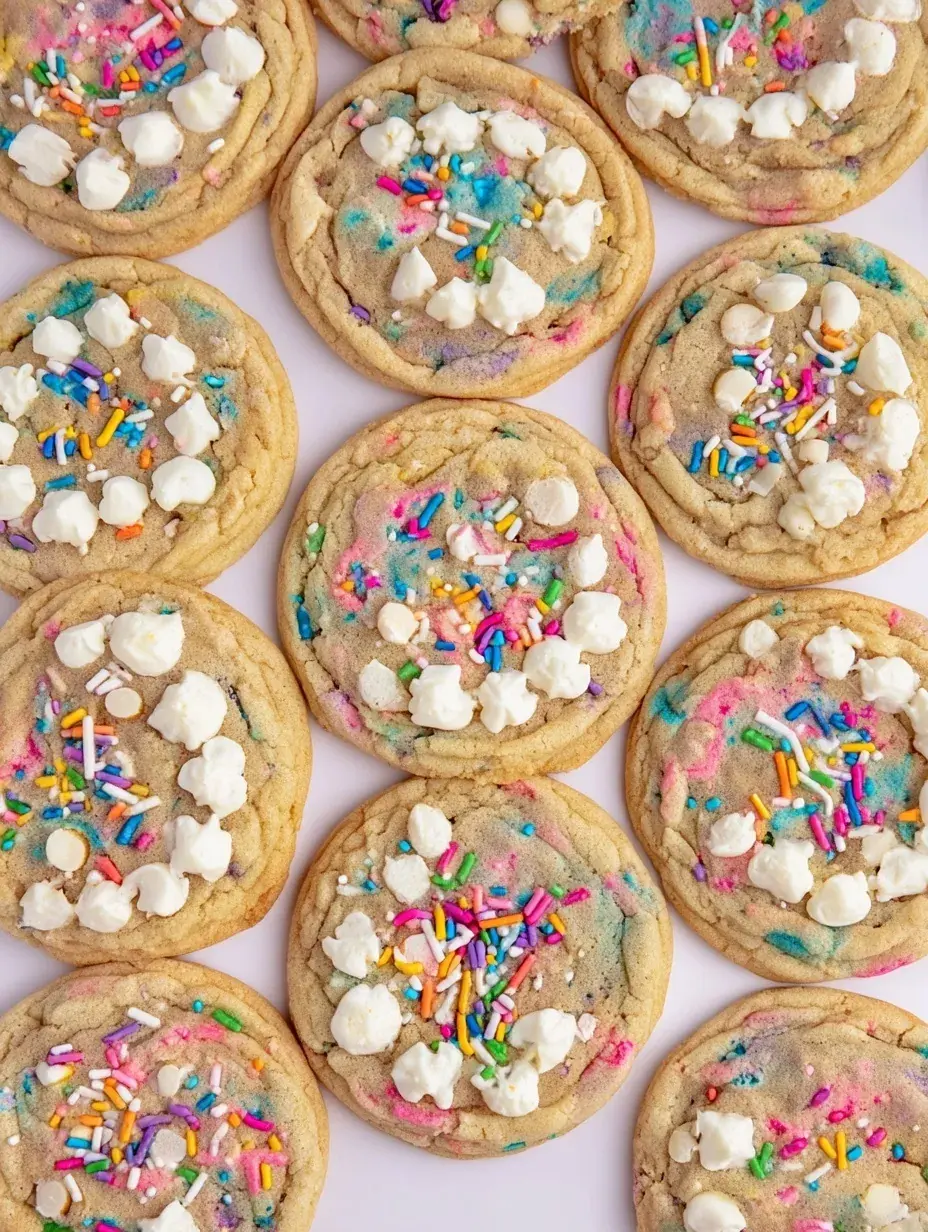 A stack of soft Birthday Cake Sugar Cookies with rainbow sprinkles on a wire rack