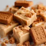 A platter of creamy Biscoff Fudge squares topped with crushed Lotus biscuits