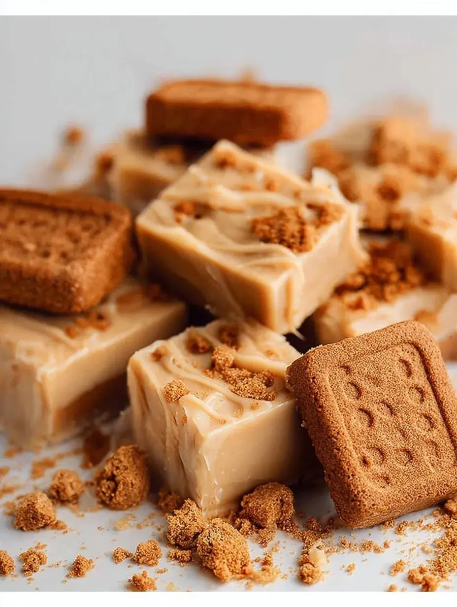 A platter of creamy Biscoff Fudge squares topped with crushed Lotus biscuits