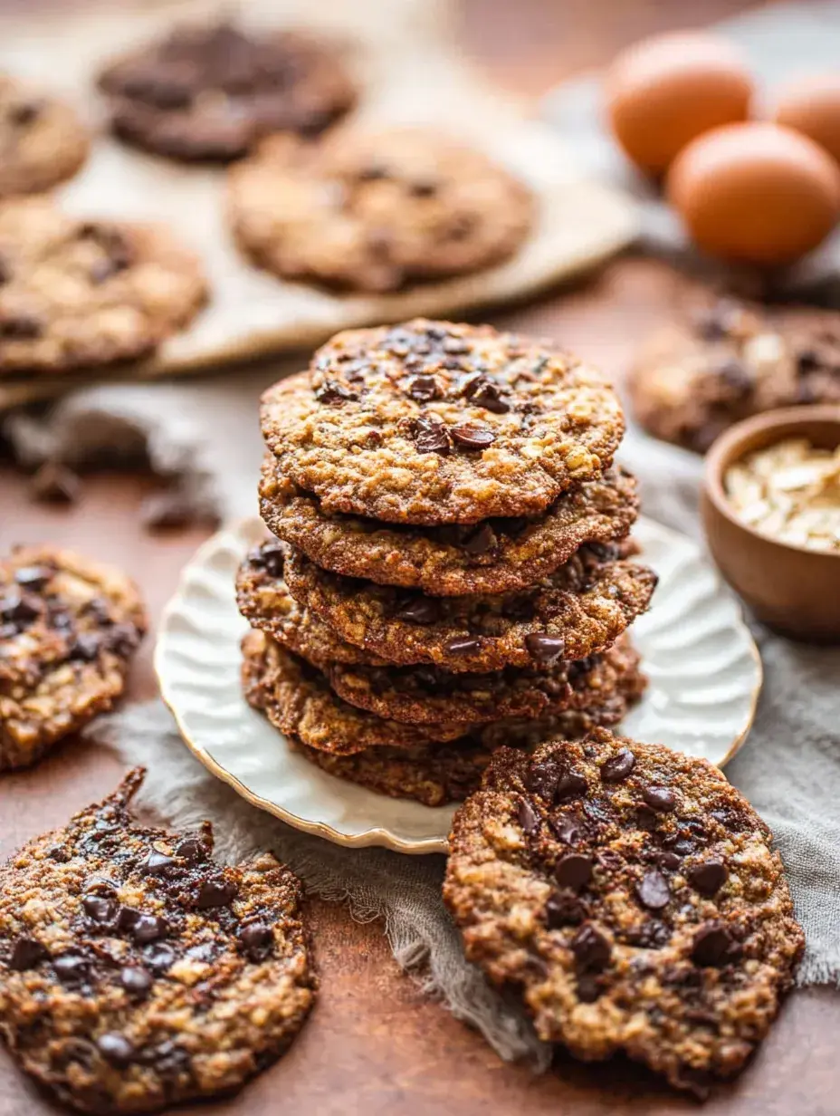A stack of freshly baked Chewy Oatmeal Chocolate Chip Cookies on a cooling rack