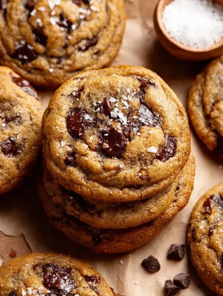 A stack of thick Chewy Pumpkin Chocolate Chip Cookies with melty chocolate chips on a wooden board