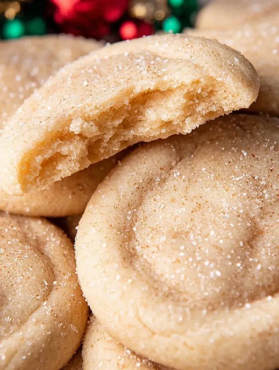 A stack of golden Chewy Sugar Cookies on a white plate with crinkled tops