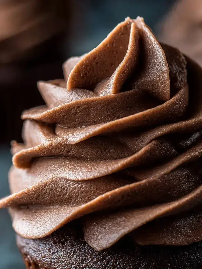 A bowl of fluffy Chocolate Buttercream Frosting with a spatula