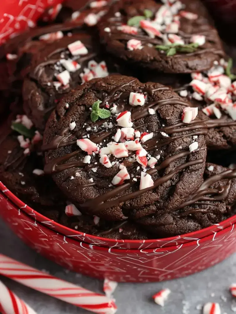 A plate of fudgy Gluten-Free Chocolate Peppermint Cookies with crushed candy canes on top