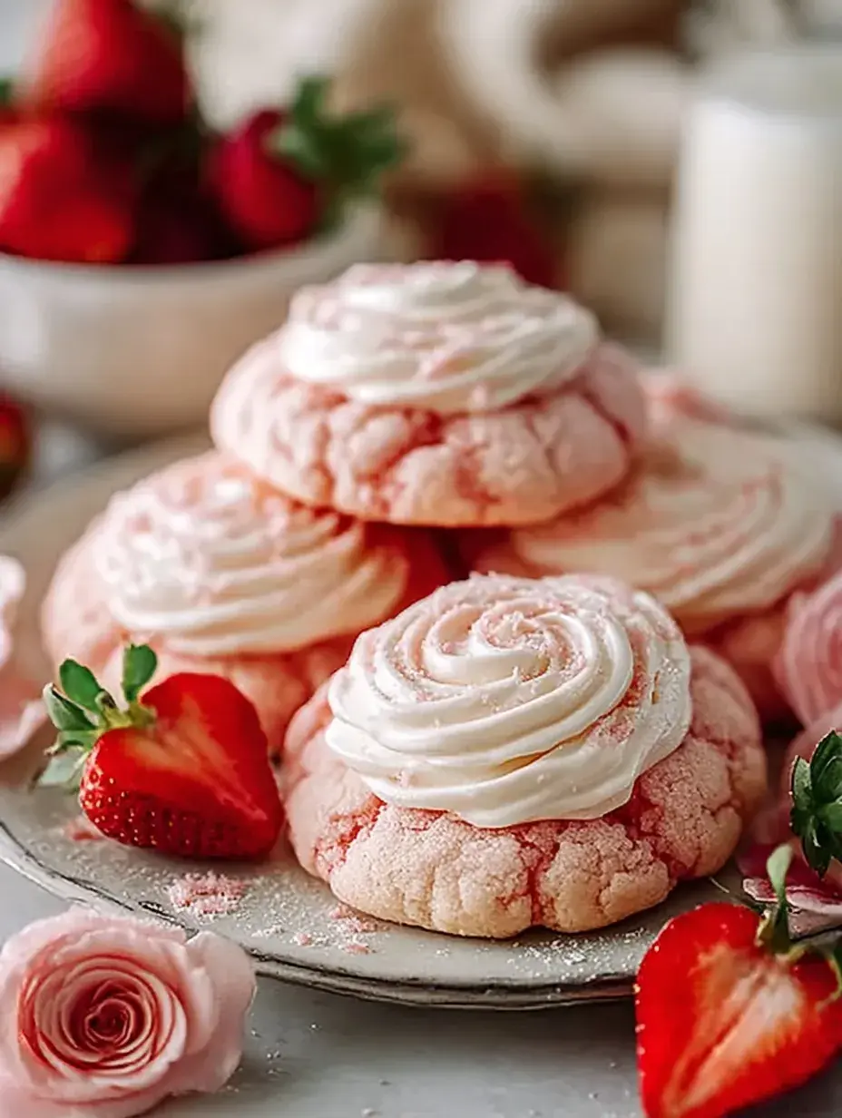 A close up shot of a Crumbl Strawberry Shortcake Cookies with whipped cream and fresh strawberries