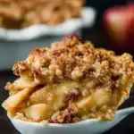 A freshly baked Dutch Apple Pie with a golden brown crumb topping on a cooling rack