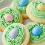 Soft Easter Sugar Cookies decorated with pastel royal icing in egg and bunny shapes