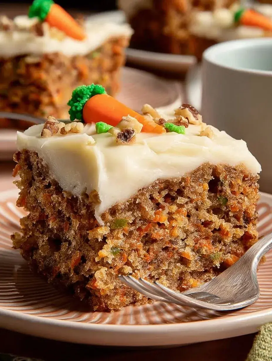 A slice of Easy Carrot Cake Made with Cake Mix topped with thick cream cheese frosting on a white plate