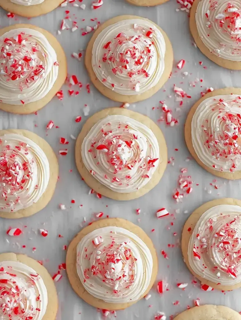 A tray of Easy Christmas Peppermint Sugar Cookies with white chocolate drizzle and crushed candy canes