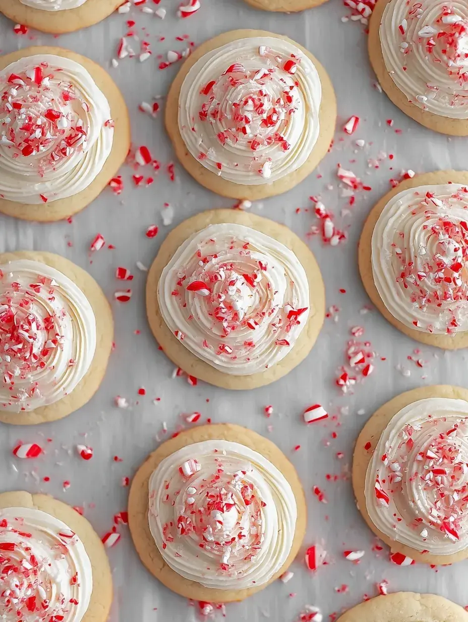 A tray of Easy Christmas Peppermint Sugar Cookies with white chocolate drizzle and crushed candy canes