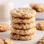 A plate of soft Easy Oatmeal Cookies with golden edges and a chewy center