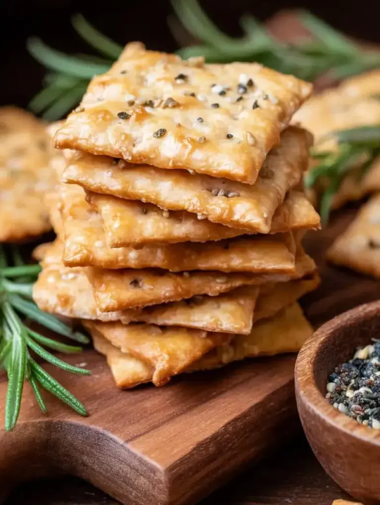 Golden brown Easy Vegan Crackers on a baking sheet sprinkled with flaky sea salt