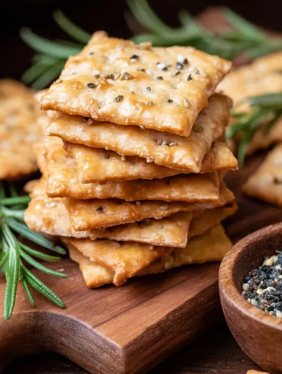 Golden brown Easy Vegan Crackers on a baking sheet sprinkled with flaky sea salt