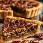 A golden brown Easy Vegan Dairy-Free Pecan Pie on a cooling rack in a cozy kitchen setting.