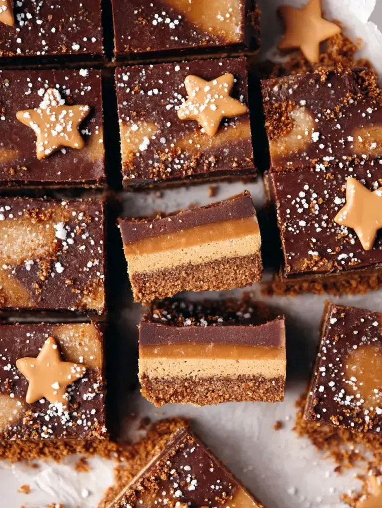 A tray of sliced Gingerbread Caramel Slice showing the spiced base and thick caramel layer