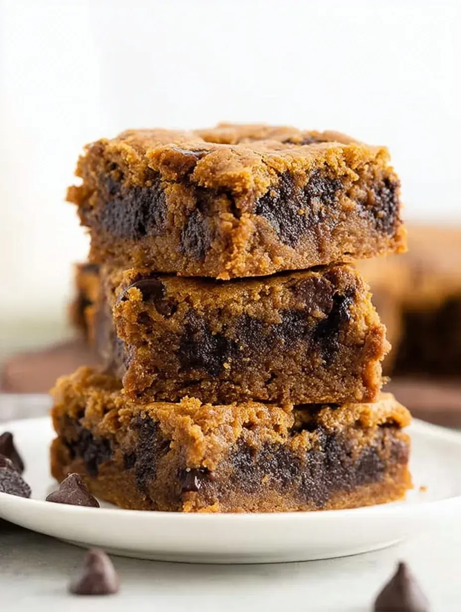 A close up shot of sliced Gooey Chocolate Chip Pumpkin Bars with melty semi-sweet chocolate chips and a soft center.