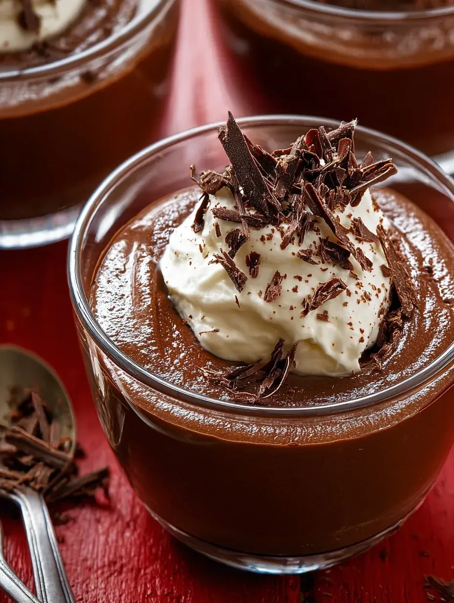 A glass of Gordon Ramsay's Dark Chocolate Mousse with a light, airy texture and chocolate shavings.