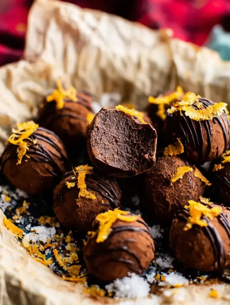 A plate of Healthy Dark Chocolate Orange Truffles dusted in cocoa powder