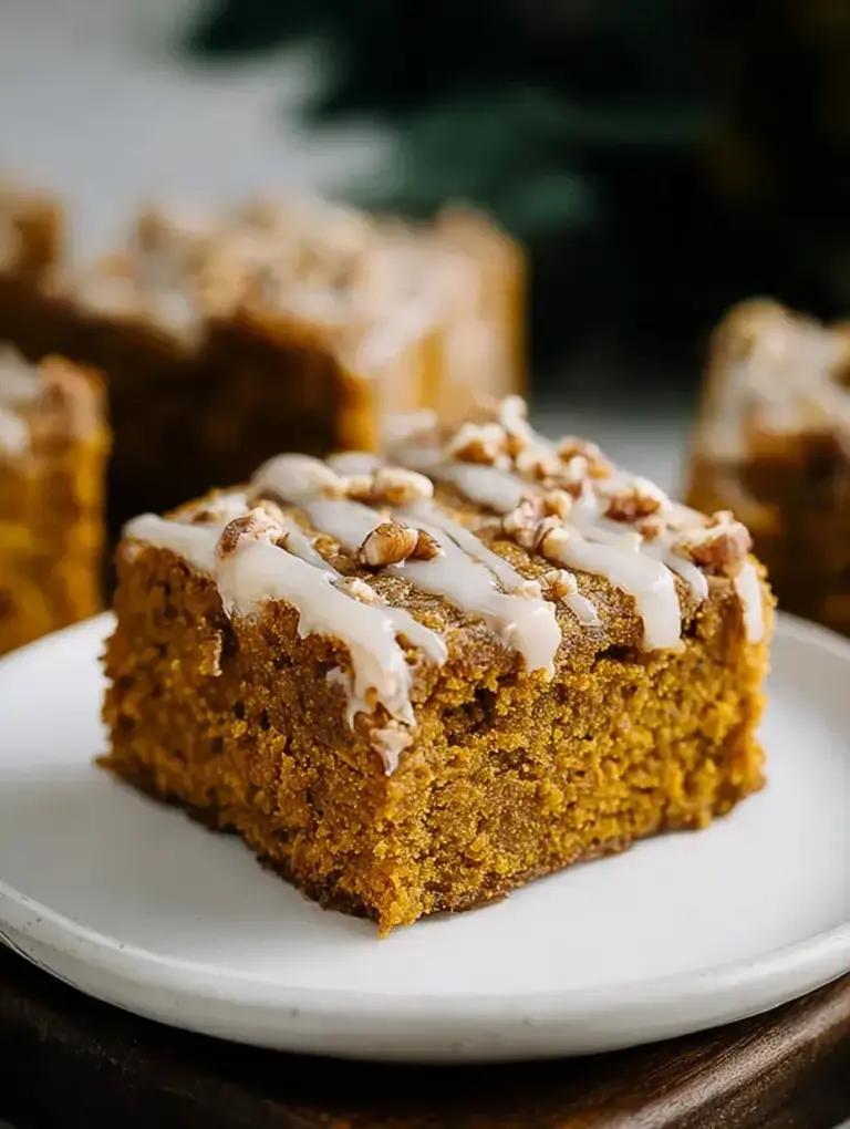 A stack of healthy pumpkin bars with dark chocolate chips on a cooling rack