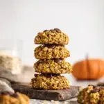 A tray of freshly baked Healthy Pumpkin Oat Cookies with melted chocolate chips