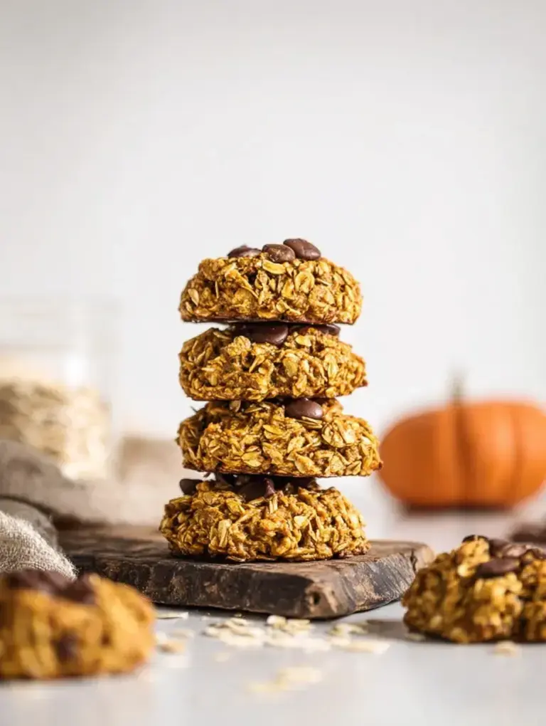 A tray of freshly baked Healthy Pumpkin Oat Cookies with melted chocolate chips