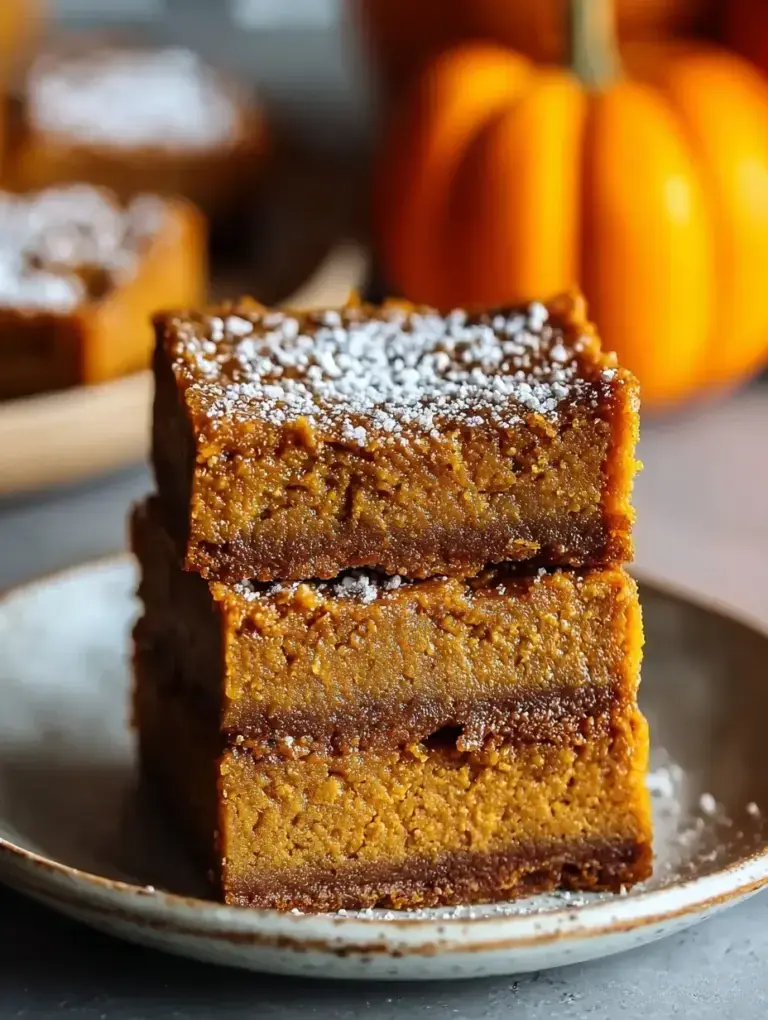 A platter of sliced Vegan Pumpkin Bars for Thanksgiving topped with white frosting and a sprinkle of cinnamon.