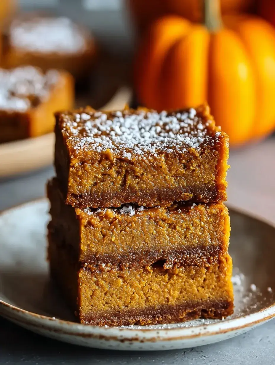A platter of sliced Vegan Pumpkin Bars for Thanksgiving topped with white frosting and a sprinkle of cinnamon.