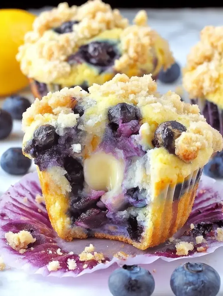 Freshly baked Lemon Blueberry Muffins on a wire cooling rack with golden tops