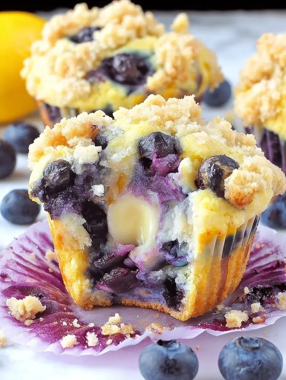 Freshly baked Lemon Blueberry Muffins on a wire cooling rack with golden tops