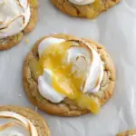 A plate of toasted Lemon Meringue Pie Sugar Cookies with bright yellow curd centers and golden peaks.