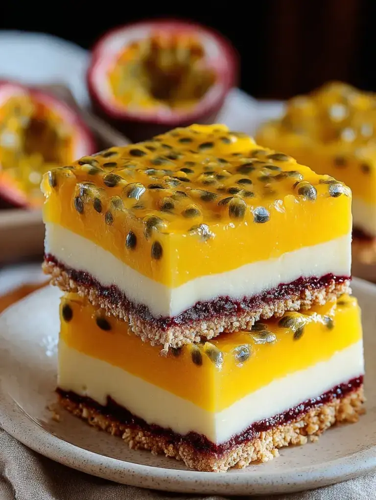 Creamy yellow mango and passionfruit bars on a buttery biscuit base.