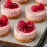 Raspberry Vegan Cheesecake Bites with a bright pink swirl on top