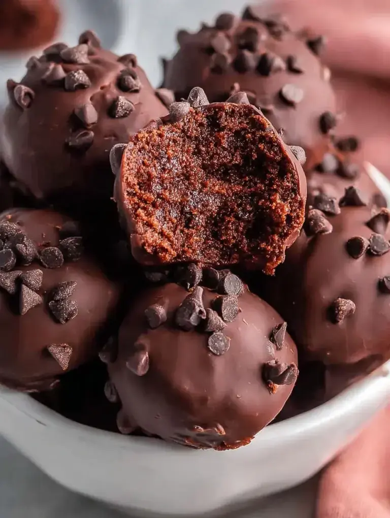 A tray of small round No-Bake Brownie Bites on parchment paper with cocoa powder dusting