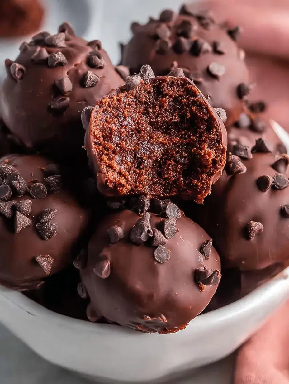 A tray of small round No-Bake Brownie Bites on parchment paper with cocoa powder dusting