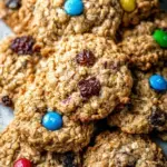 A stack of golden brown Classic Oatmeal Cookies on a cooling rack
