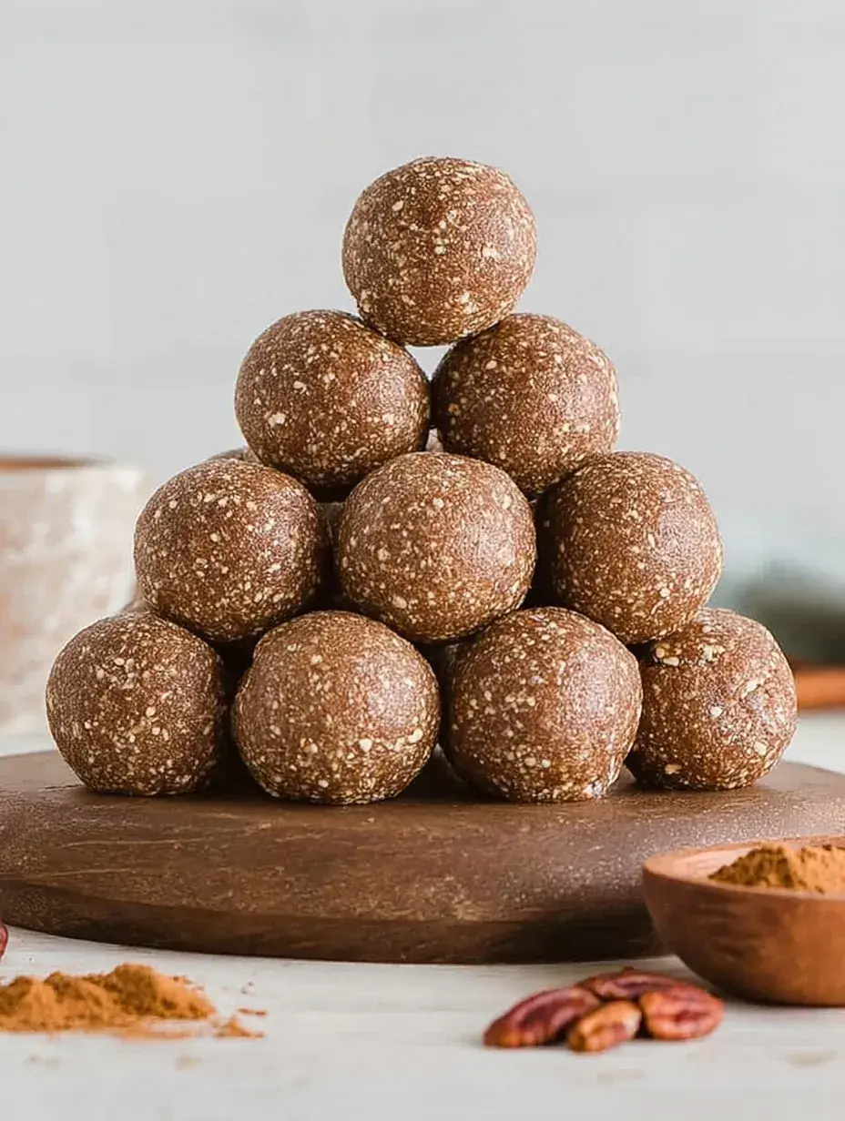 A tray of round Pecan Pie Bliss Balls made with dates and pecans
