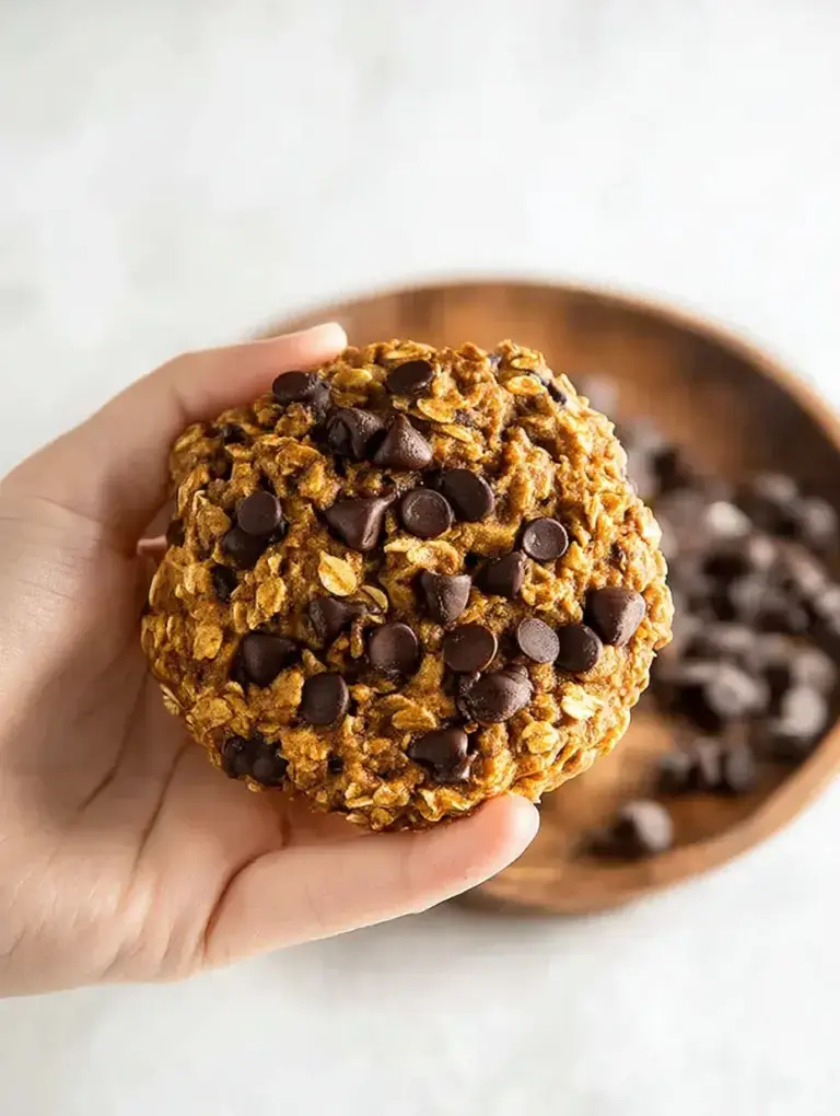 A tray of freshly baked Pumpkin Chocolate Chip Oatmeal Cookies on a wire rack.