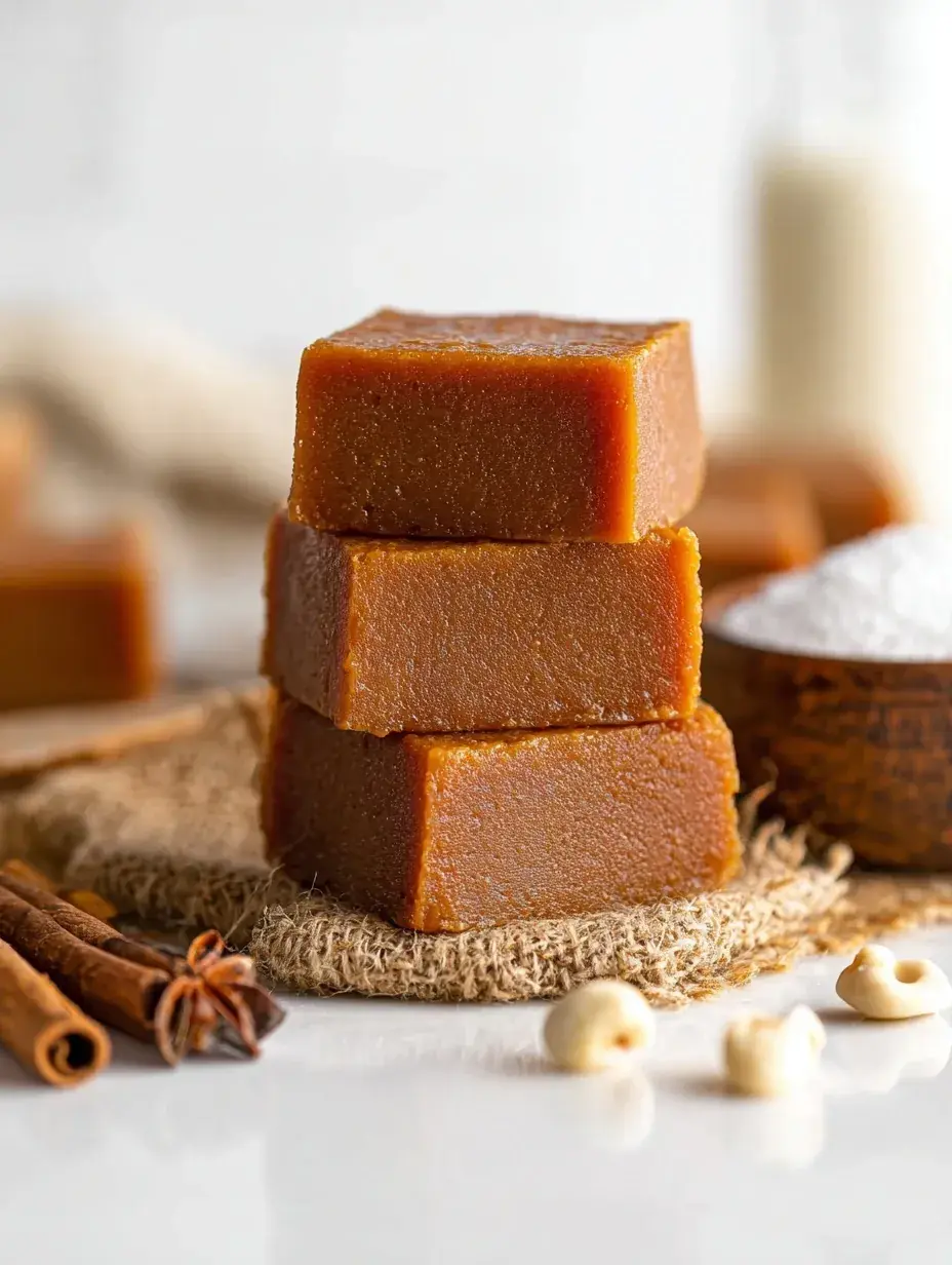 Squares of smooth orange Pumpkin Pie Fudge on a plate