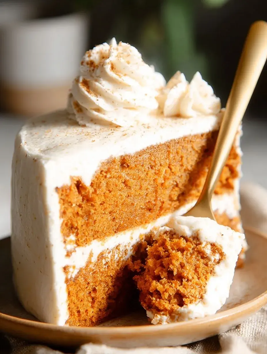 A beautiful homemade Pumpkin Spice Latte Cake with espresso cream cheese frosting on a wooden table.