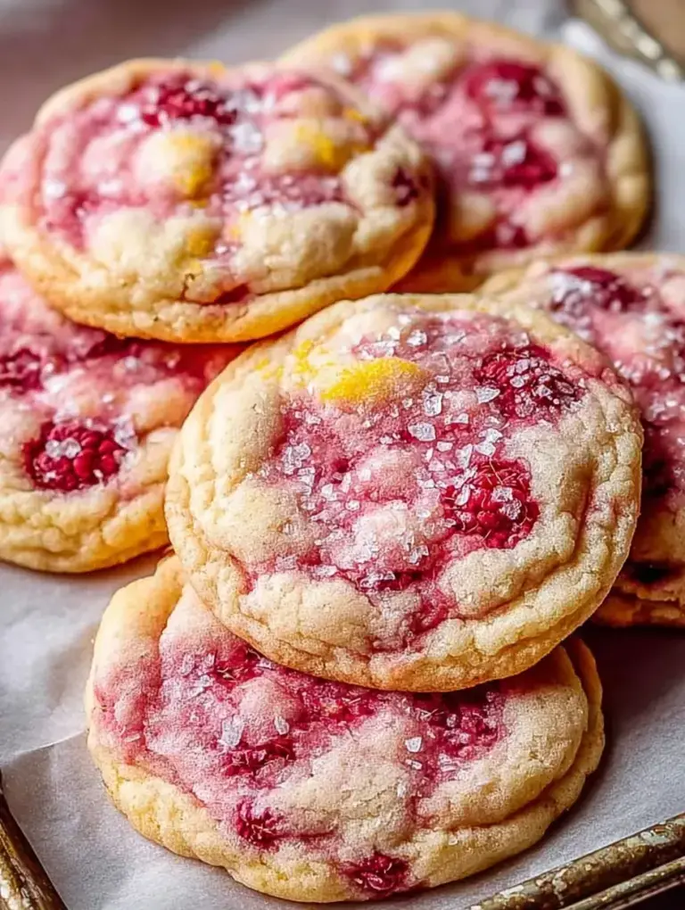 A stack of soft Raspberry Lemonade Cookies drizzled with white lemon glaze on a wire rack
