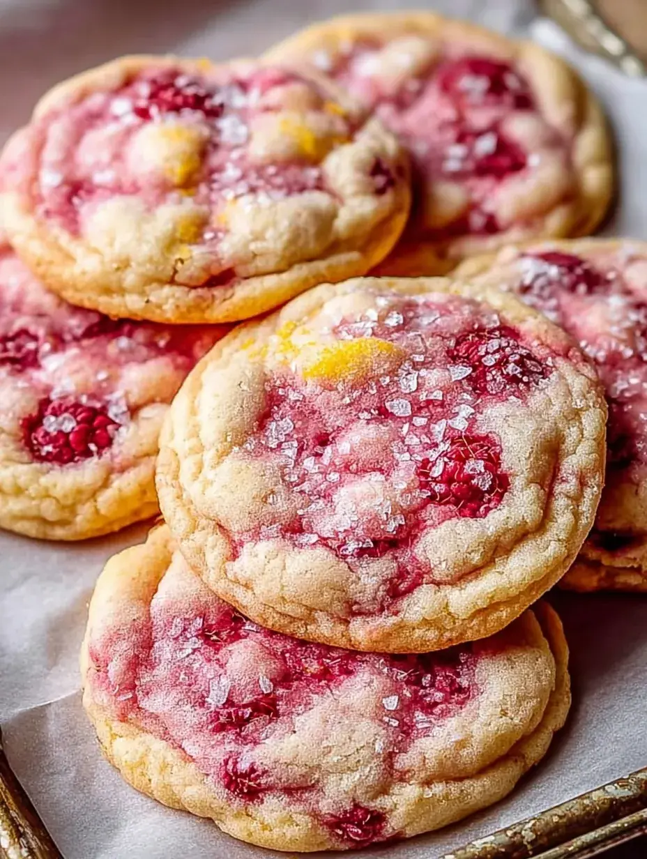 A stack of soft Raspberry Lemonade Cookies drizzled with white lemon glaze on a wire rack