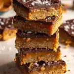 Salted Maple Protein Cookie Bars on a cooling rack with flaky sea salt