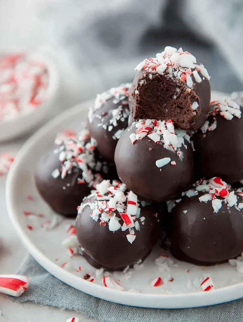 A tray of Vegan Gluten-Free Peppermint Brownie Truffles topped with crushed candy canes