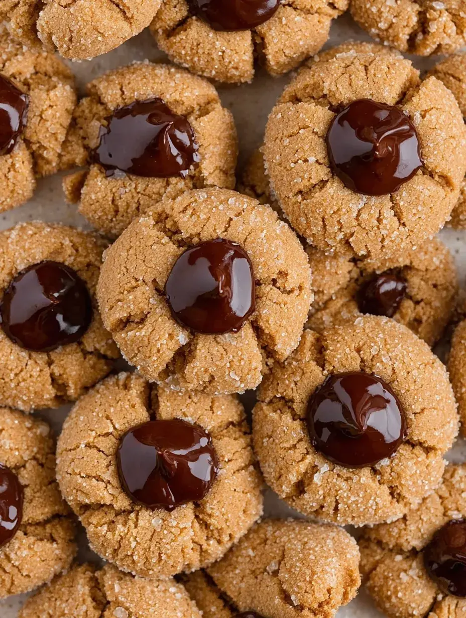 A tray of Vegan Peanut Butter Blossoms with soft cracked edges and chocolate centers
